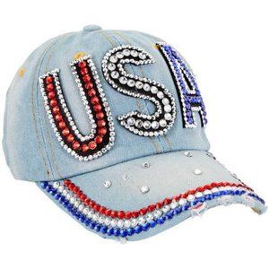Twig & Arrow Women's Jeweled USA Hat Light Blue NEW/NWT!